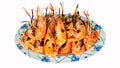 Thai seafood grilled prawns on dish isolated on white background