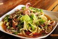 Thai seafood salad with squid over green leaf Royalty Free Stock Photo