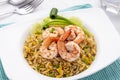 Thai shrimp fried rice, khao pad goong, served on deep white plate Royalty Free Stock Photo