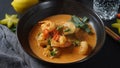 Thai shrimps red curry. Thailand tradition red curry soup with shrimps prawns and coconut milk. Royalty Free Stock Photo