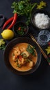 Thai shrimps red curry. Thailand tradition red curry soup with shrimps prawns and coconut milk. Royalty Free Stock Photo