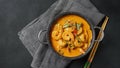 Thai shrimps red curry. Thailand tradition red curry soup with shrimps prawns and coconut milk. Royalty Free Stock Photo