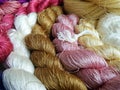 Thai silk thread for weaving in wooden loom Royalty Free Stock Photo