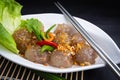 Thai snack Sakoo Sai Moo or steamed tapioca balls filled with pork recipe.