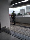 Thai Soldier at Royal Barge Procession on Chao Phraya River, Bangkok. Royalty Free Stock Photo