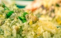 Thai Sour Pork Fried Rice and Salad on Left Frame in Vintage Tone