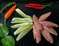 Thai Sour Sausage with Chillies and Cucumber Royalty Free Stock Photo