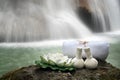 Thai spa massage compress balls and salt spa objects Royalty Free Stock Photo