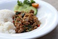 Thai spicy food basil pork fried rice recipe Phat Kra Pow Moo