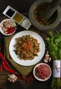 Thai spicy food : stir-fried meat with chilli and basil