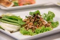 Thai Spicy minced meat salad with beans and chili