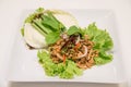 Thai Spicy minced meat salad with beans and chili