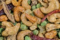 Thai spicy mixed nuts background, closed-up Royalty Free Stock Photo