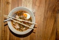 Thai spicy noodle with pork and boild egg