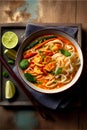 Thai spicy noodle soup with fish ball, Thai food style