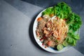 Thai spicy seafood salad with vermicelli and minced pork Royalty Free Stock Photo