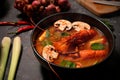 Thai spicy soup with shrimps, mushroom. Tom Yam Kung