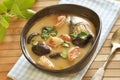 Tom yam soup with shrimps, mushrooms and coconut milk