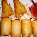 Thai spring rolls and fried shrimps Royalty Free Stock Photo