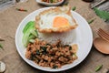 Thai Stir fried  basil with minced pork, chili and fried egg on topped rice. Royalty Free Stock Photo