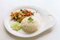 Thai stir fried chicken and basil with rice Royalty Free Stock Photo