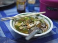 Thai street food , Name Tom Yum noodles with pork