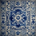 thai style art pattern close up of a Dutch blue tile with a ceramic texture and a vintage design Royalty Free Stock Photo