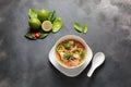 Thai style coconut milk soup-Tom Kha Gai with chicken, mushrooms, galangal, lime leaves, lemongrass, chili peppers Royalty Free Stock Photo