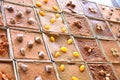 Thai style desserts in a square plates at the market for sell