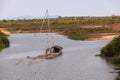 Thai style fishing boat in lake, Net Fishing Thailand Royalty Free Stock Photo