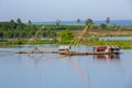 Thai style fishing trap. Fishing village in Thailand. Traditional thai fishing Royalty Free Stock Photo