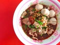 Thai nam tok noodle with pork blood soup Royalty Free Stock Photo