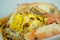 Thai Style Fried Noodle shrimp with omelet and vegetables Royalty Free Stock Photo