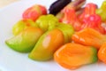 Thai Style Fruits Shaped Marzipan, Traditional Dessert Called Kanom-Look-Choup Royalty Free Stock Photo