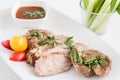 Thai Style Grilled Pork with Spicy Sauce Royalty Free Stock Photo