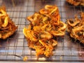 Thai style Hot crispy Prawn tempura. Battered Shrimp Use several shrimps to coat in batter and deep-fry into thin circles