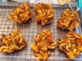 Thai style Hot crispy Prawn tempura. Battered Shrimp Use several shrimps to coat in batter and deep-fry into thin circles