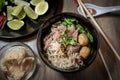 Thai style noodle blood soup,boat noodle,delicious dish,famous Thai noodle soup.