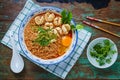 Thai style noodle, noodle tom yum kung with beef meatball