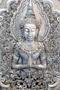Thai style silver carving art on temple wall , Wat Srisuphan ,Chiang Mai, Thailand Royalty Free Stock Photo