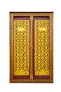 Thai style temple door wooden engraving hand craft golden color Royalty Free Stock Photo