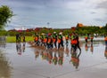 Thai sweeper cleaning at sanam luang after many people rally for democracy