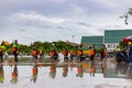 Thai sweeper cleaning at sanam luang after many people rally for democracy