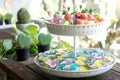 thai sweet colorful in the tiered tray wood talble Royalty Free Stock Photo