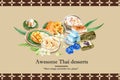 Thai sweet frame design with sticky rice, sweets with meean illustration watercolor