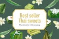 Thai sweet frame design with various thai puddings illustration watercolor