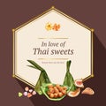 Thai sweet wreath design with thai crispy pancake illustration watercolor