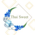 Thai sweet wreath design with pudding, layered pandan jelly, illustration watercolor