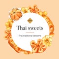 Thai sweet wreath design with thai sweets with meaning illustration watercolor