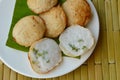 Thai sweetmeat coconut hotcake on dish Royalty Free Stock Photo